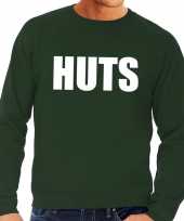 Huts tekst sweater groen heren