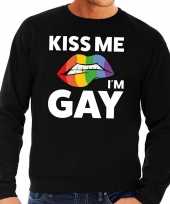 Kiss me i am gay sweater shirt zwart heren