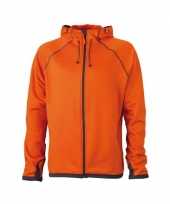 Oranje heren fleece jasje capuchon