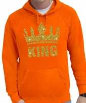 Oranje king gouden glitter kroon hoodie hooded sweater heren