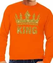 Oranje king gouden glitter kroon sweater heren