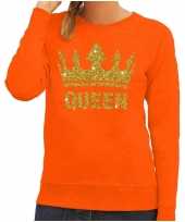 Oranje queen gouden glitter kroon sweater dames