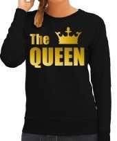 The queen sweater trui zwart gouden letters kroon dames