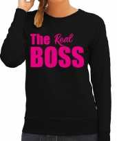 The real boss sweater trui zwart roze letters dames