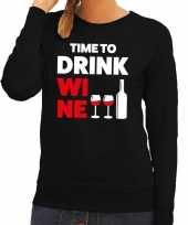Time to drink wine tekst sweater zwart dames