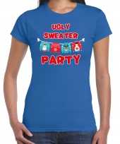 Ugly sweater party kerstshirt outfit blauw dames