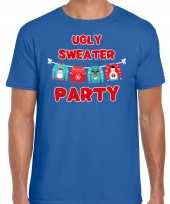 Ugly sweater party kerstshirt outfit blauw heren